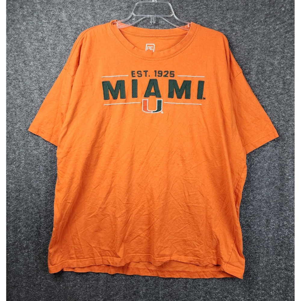 Pro Edge Miami Hurricanes T-Shirt Mens 2XL Orange Graphic Tee NCAA U Logo